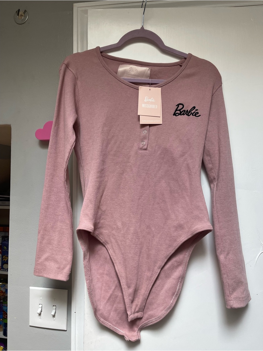 NWT Missguided Barbie Women's Long Sleeve Pink Bodysuit 6